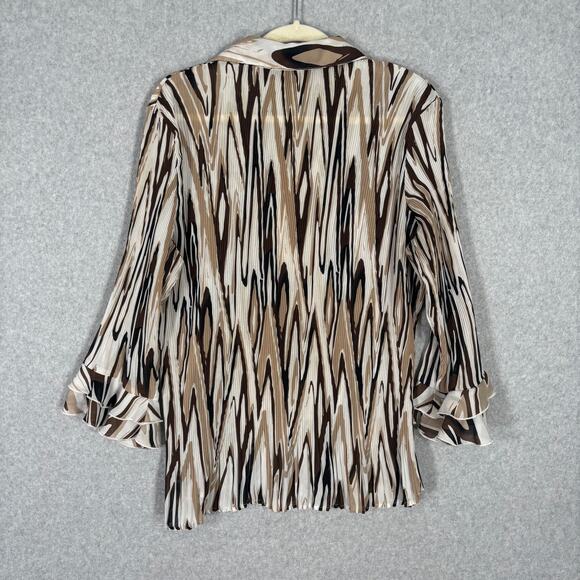 Vintage 90s Crinkle Sheer Blouse XL Ruffle Artsy Abstract Neutrals Siren Loud - Picture 10 of 11